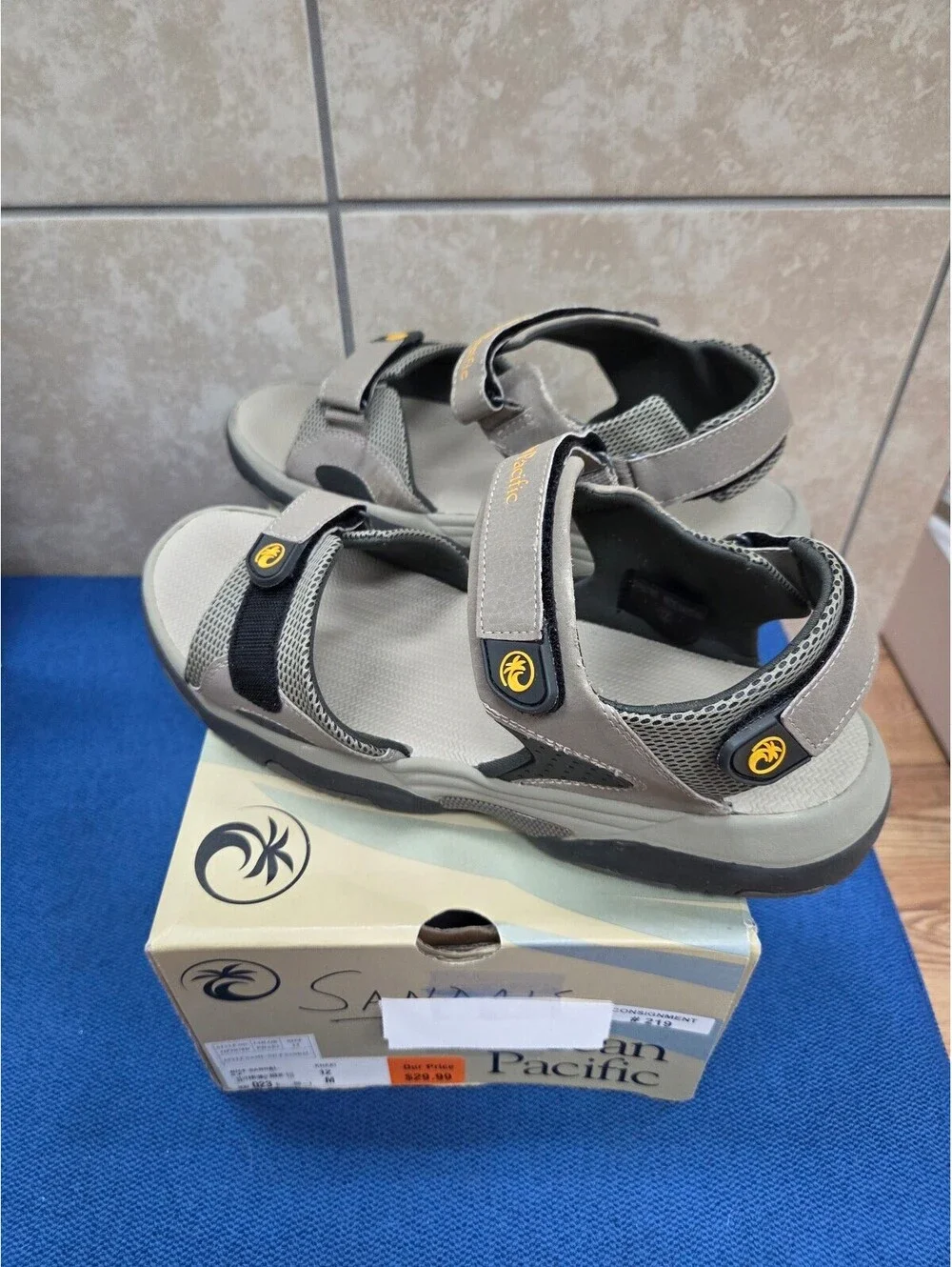 Ocean Pacific Men's Beige and Black Sport Sandals Size 12 NIB